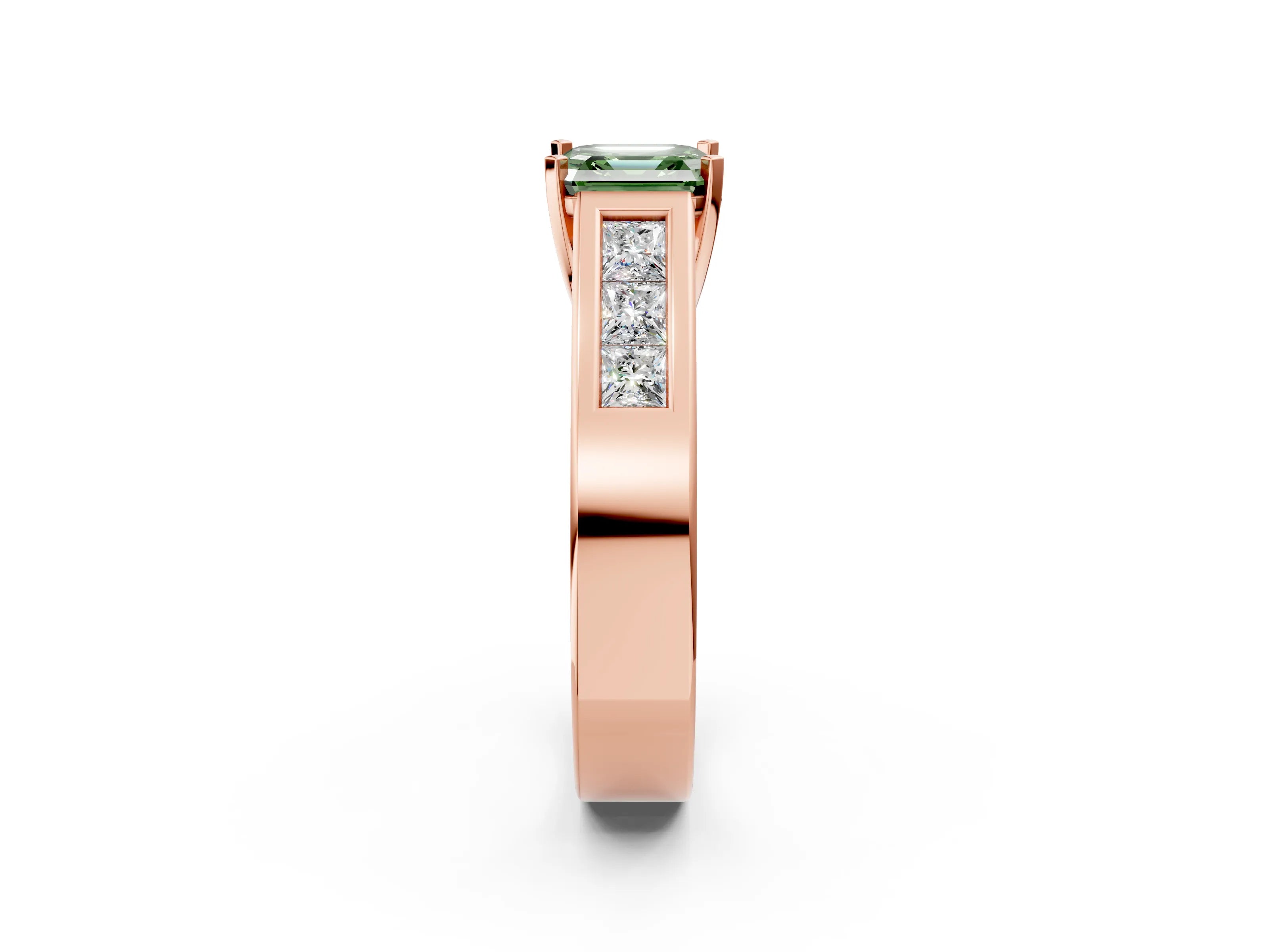 Rose gold Fancy Green Asscher Cut Cut Channel Set Solitaire Ring with Four-Prong Setting_2