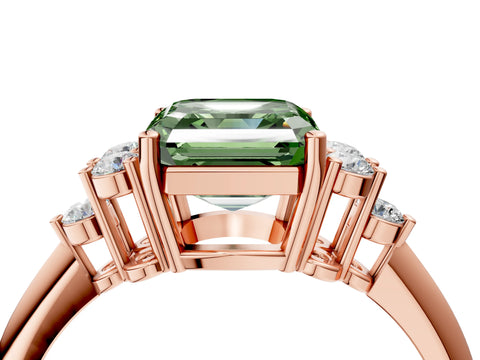 Rose gold Fancy Green Asscher Cut Cut Diamond Cluster Ring with Solitaire Band and Four-Prong Setting_4