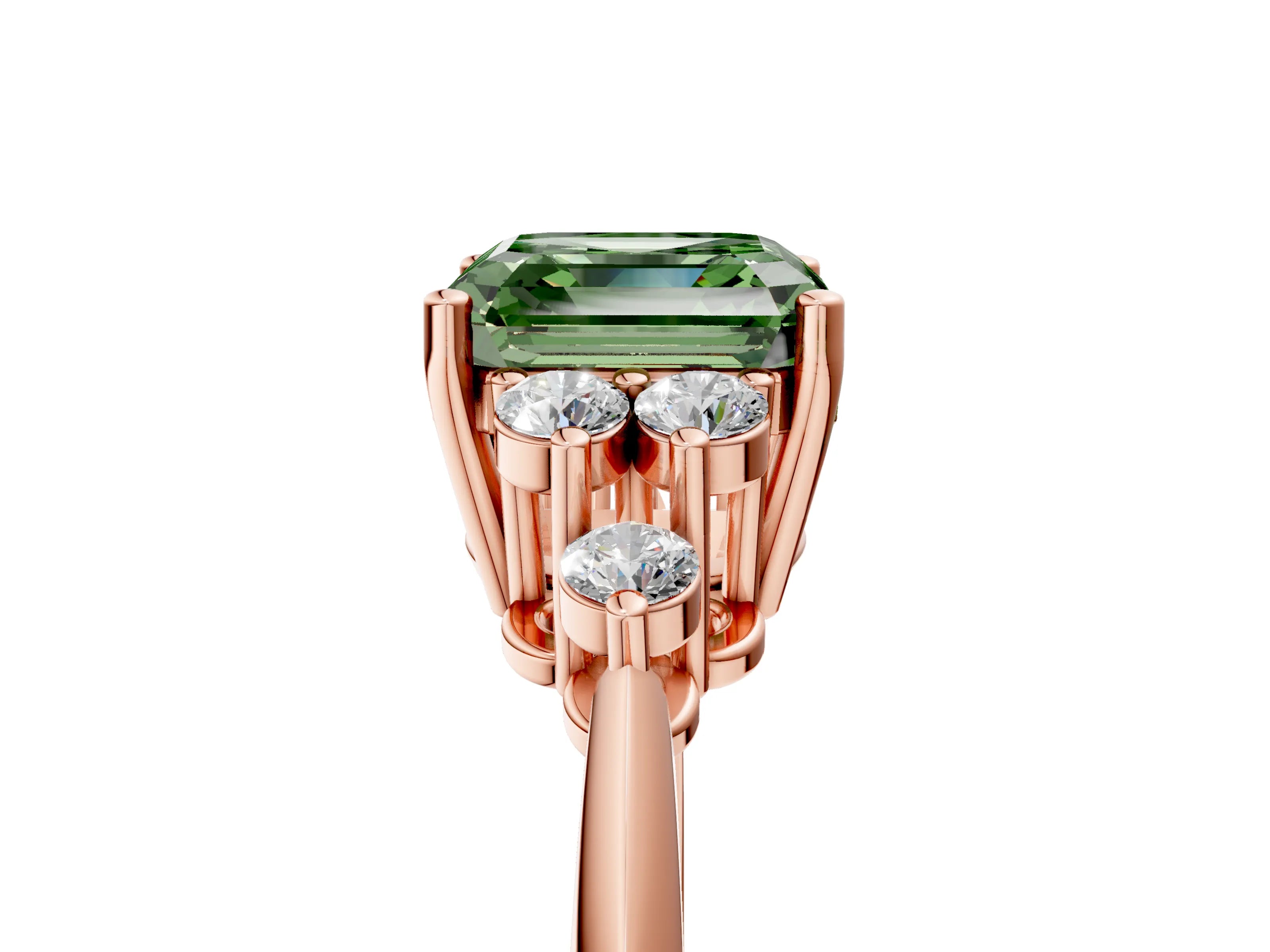 Rose gold Fancy Green Asscher Cut Cut Diamond Cluster Ring with Solitaire Band and Four-Prong Setting_5