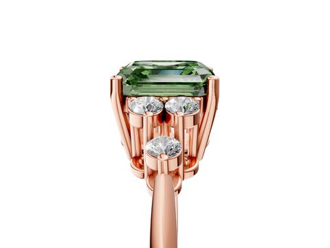 Rose gold Fancy Green Asscher Cut Cut Diamond Cluster Ring with Solitaire Band and Four-Prong Setting_5