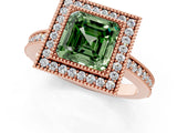 Rose gold Fancy Green Asscher Cut-Cut Diamond Halo Engagement Ring with Pave Band and Prong Setting_1