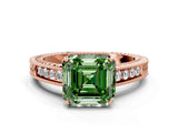 Rose gold Fancy Green Asscher Cut Cut Diamond Milgrain Pave Band Four-Prong Setting Ring_3