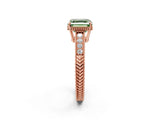 Rose gold Fancy Green Asscher Cut Cut Diamond Milgrain Pave Band Four-Prong Setting Ring_5