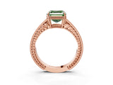 Rose gold Fancy Green Asscher Cut Cut Diamond Milgrain Pave Band Four-Prong Setting Ring_6