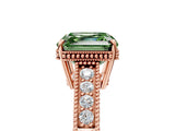Rose gold Fancy Green Asscher Cut Cut Diamond Milgrain Pave Band Four-Prong Setting Ring_8