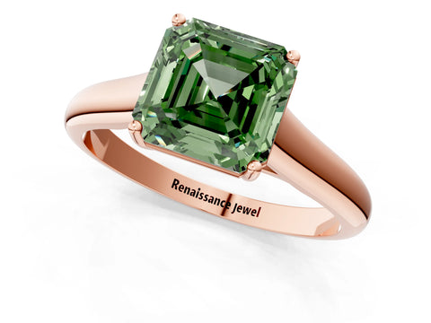 Rose gold Fancy Green Asscher Cut Cut Diamond Solitaire Engagement Ring with Tapered Plain Band and Four-Prong Setting_1