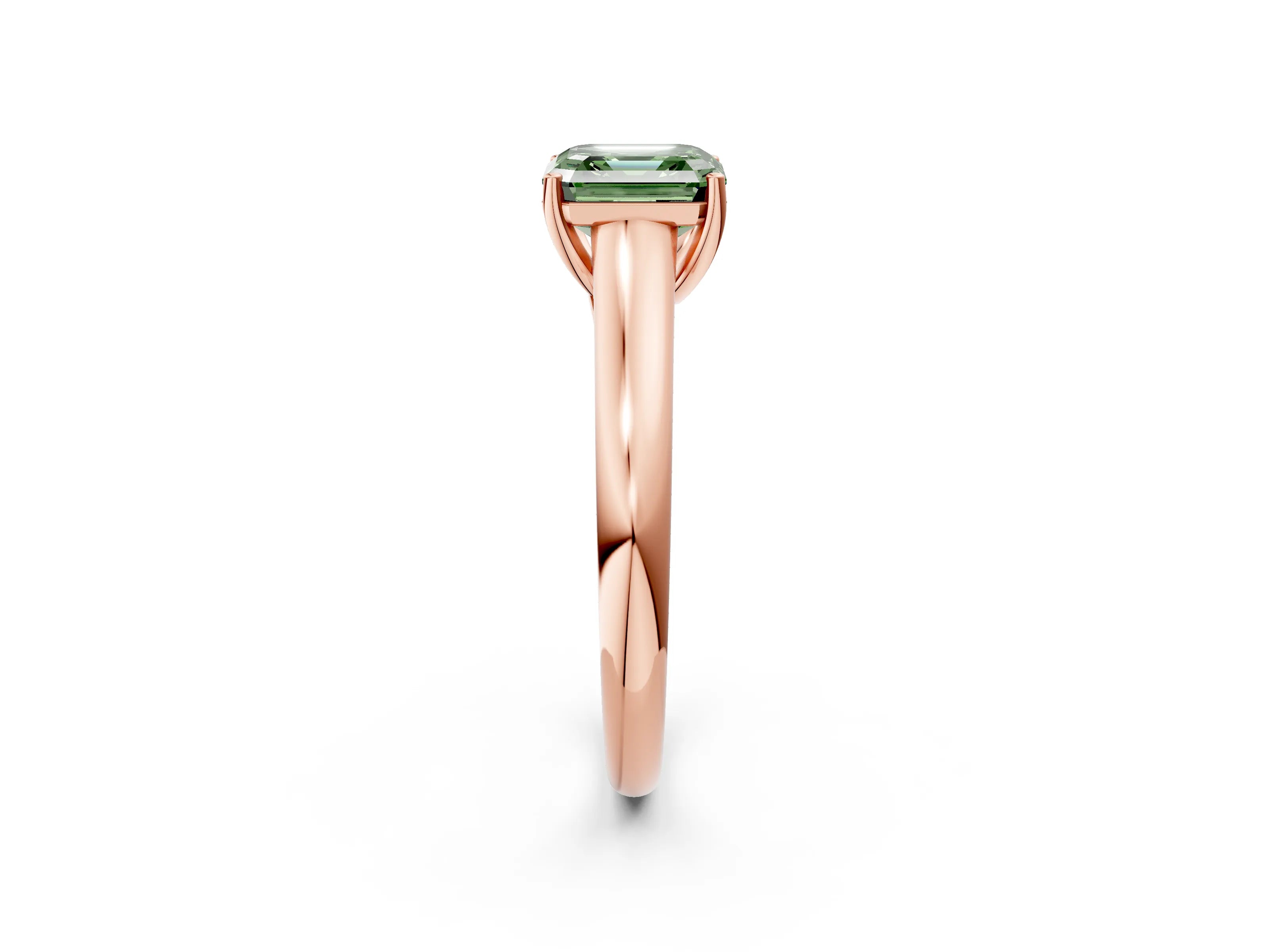 Rose gold Fancy Green Asscher Cut Cut Diamond Solitaire Engagement Ring with Tapered Plain Band and Four-Prong Setting_2