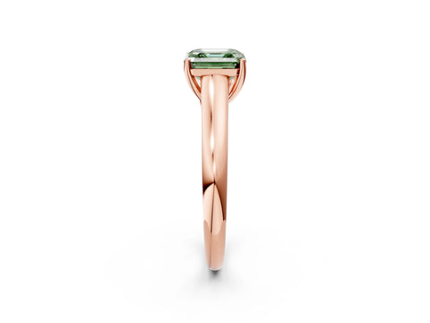 Rose gold Fancy Green Asscher Cut Cut Diamond Solitaire Engagement Ring with Tapered Plain Band and Four-Prong Setting_2