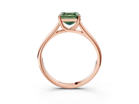 Rose gold Fancy Green Asscher Cut Cut Diamond Solitaire Engagement Ring with Tapered Plain Band and Four-Prong Setting_3