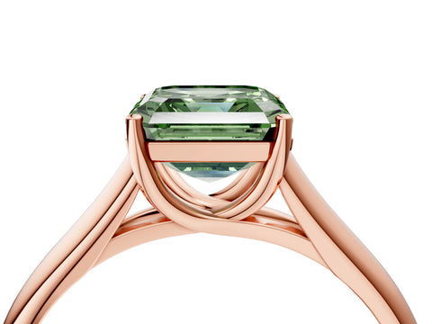 Rose gold Fancy Green Asscher Cut Cut Diamond Solitaire Engagement Ring with Tapered Plain Band and Four-Prong Setting_4