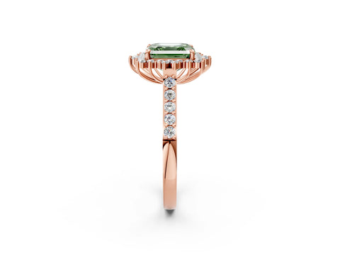 Rose gold Fancy Green Asscher Cut Cut Diamond Sunburst Halo Engagement Ring with Pavé Band_2