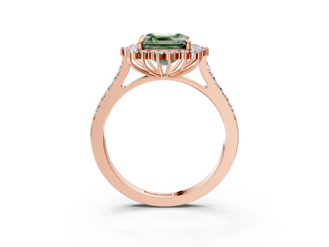 Rose gold Fancy Green Asscher Cut Cut Diamond Sunburst Halo Engagement Ring with Pavé Band_3