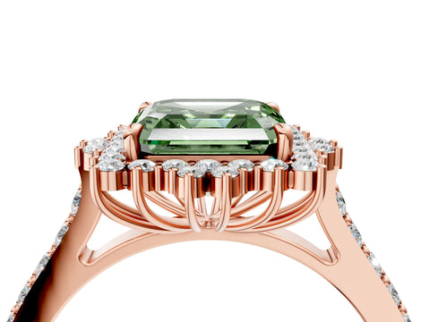 Rose gold Fancy Green Asscher Cut Cut Diamond Sunburst Halo Engagement Ring with Pavé Band_4
