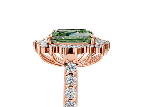 Rose gold Fancy Green Asscher Cut Cut Diamond Sunburst Halo Engagement Ring with Pavé Band_5