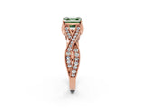 Rose gold Fancy Green Asscher Cut Cut Diamond Twisted Band with Milgrain Pave Setting and Four-Prong Setting_2