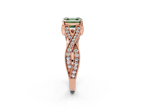 Rose gold Fancy Green Asscher Cut Cut Diamond Twisted Band with Milgrain Pave Setting and Four-Prong Setting_2