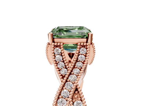 Rose gold Fancy Green Asscher Cut Cut Diamond Twisted Band with Milgrain Pave Setting and Four-Prong Setting_5