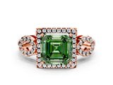 Rose gold Fancy Green Asscher Cut Cut Halo Diamond Infinity Band with Four-Prong Setting