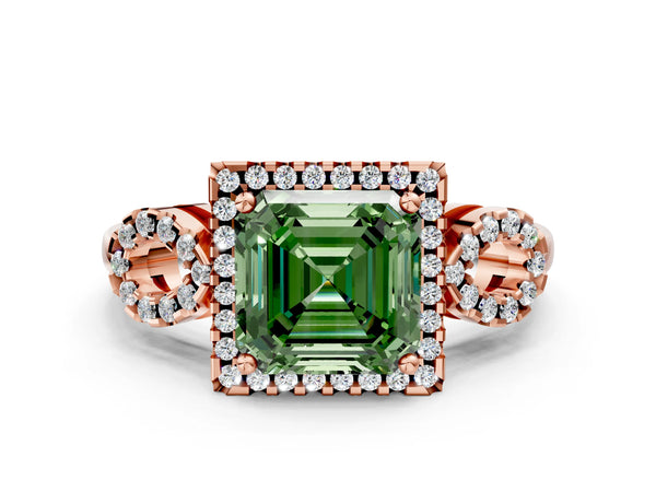 Rose Gold Asscher Cut Pave Infinity Halo Engagement Ring Setting for Fancy Green Center