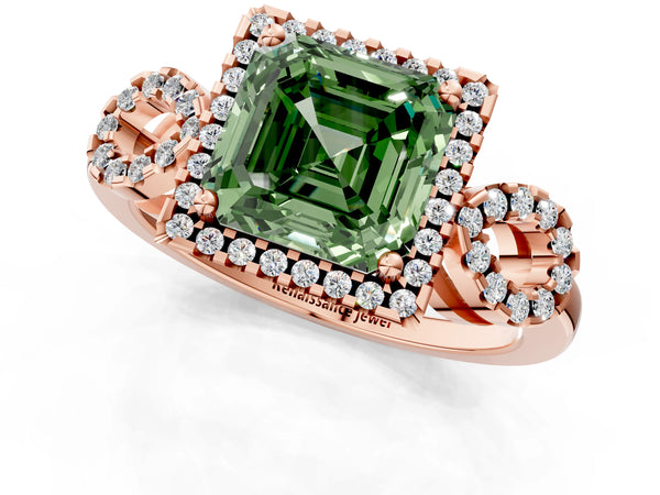 Rose Gold Asscher Cut Pave Infinity Halo Engagement Ring Setting for Fancy Green Center