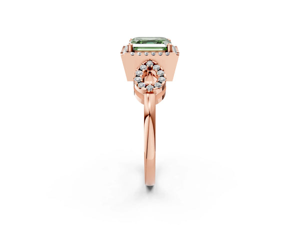 Rose Gold Asscher Cut Pave Infinity Halo Engagement Ring Setting for Fancy Green Center
