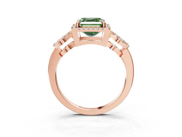 Rose Gold Asscher Cut Pave Infinity Halo Engagement Ring Setting for Fancy Green Center