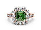 Rose gold Fancy Green Asscher Cut Cut Halo Diamond Pavé Engagement Ring with Milgrain Detailing