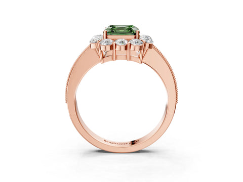 Rose gold Fancy Green Asscher Cut Cut Halo Diamond Pavé Engagement Ring with Milgrain Detailing_3