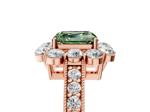 Rose gold Fancy Green Asscher Cut Cut Halo Diamond Pavé Engagement Ring with Milgrain Detailing_5