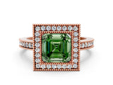Rose gold Fancy Green Asscher Cut Cut Halo Pavé Diamond Ring