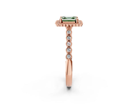 Rose gold Fancy Green Asscher Cut Cut Halo Pavé Solitaire Ring with Milgrain Band_2