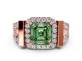 Rose gold Fancy Green Asscher Cut Cut Halo Split Shank Prong Set Ring