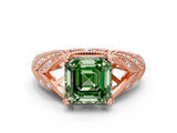Rose gold Fancy Green Asscher Cut Cut Milgrain Pave Diamond Engagement Ring with Four-Prong Setting_15