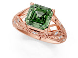 Rose gold Fancy Green Asscher Cut Cut Milgrain Pave Diamond Engagement Ring with Four-Prong Setting_16