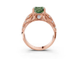 Rose gold Fancy Green Asscher Cut Cut Milgrain Pave Diamond Engagement Ring with Four-Prong Setting_18
