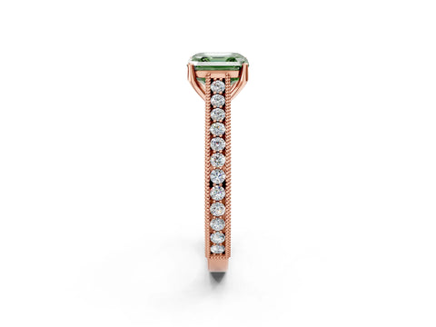 Rose gold Fancy Green Asscher Cut Cut Pave Band Milgrain Solitaire Ring_2