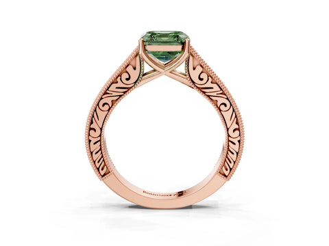 Rose gold Fancy Green Asscher Cut Cut Pave Band Milgrain Solitaire Ring_3