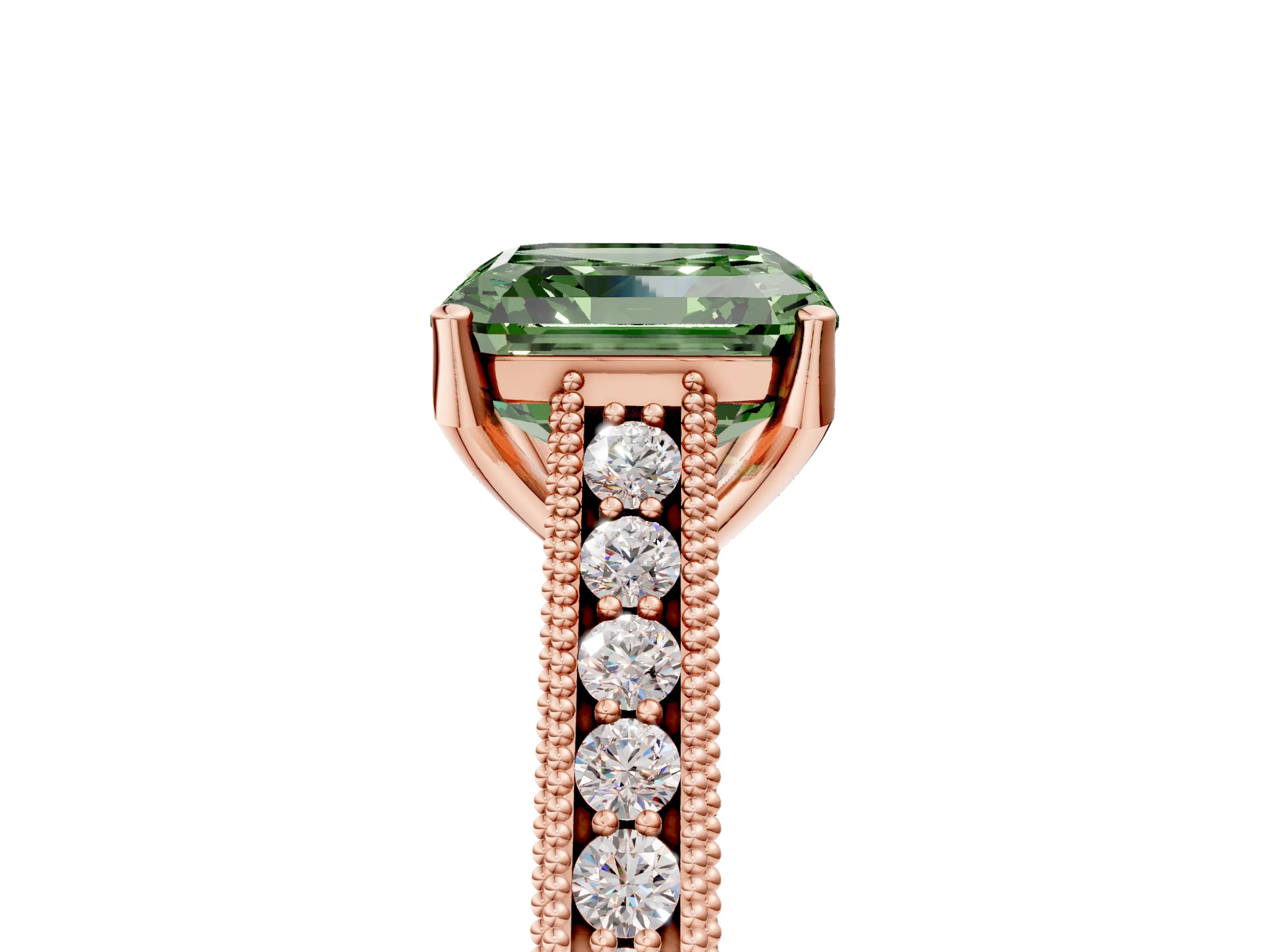 Rose gold Fancy Green Asscher Cut Cut Pave Band Milgrain Solitaire Ring_5