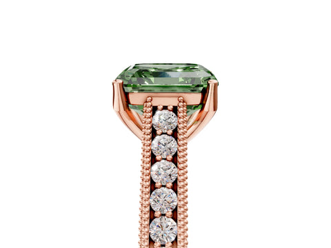 Rose gold Fancy Green Asscher Cut Cut Pave Band Milgrain Solitaire Ring_5
