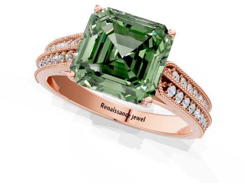 Rose gold Fancy Green Asscher Cut Cut Pave Split Shank Engagement Ring with Four-Prong Setting_1