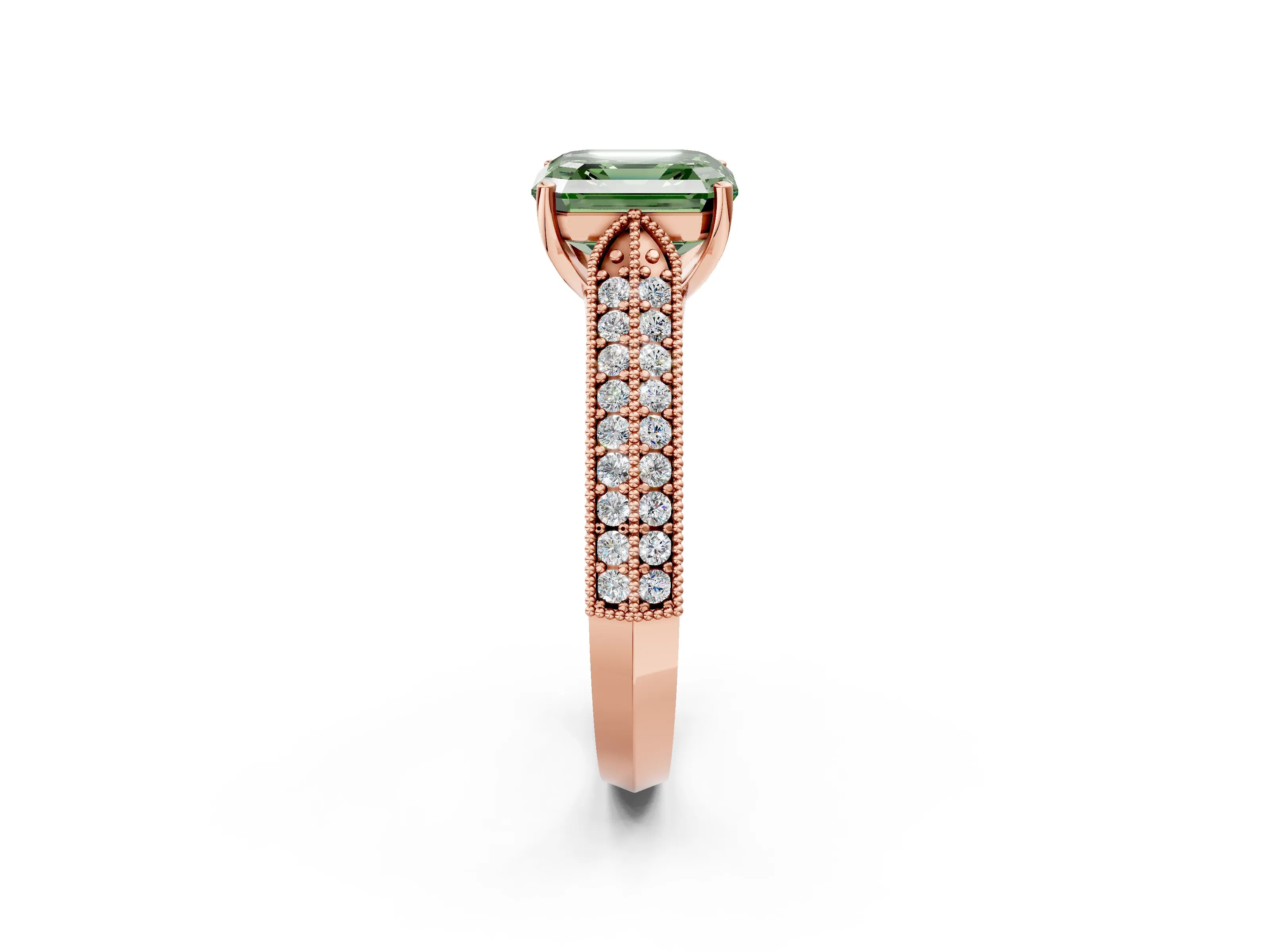 Rose gold Fancy Green Asscher Cut Cut Pave Split Shank Engagement Ring with Four-Prong Setting_2