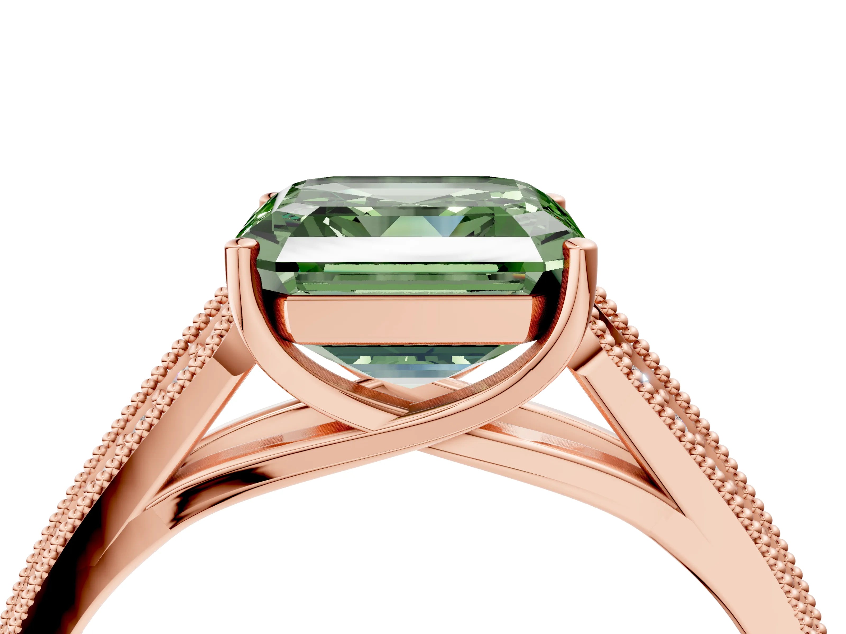 Rose gold Fancy Green Asscher Cut Cut Pave Split Shank Engagement Ring with Four-Prong Setting_4