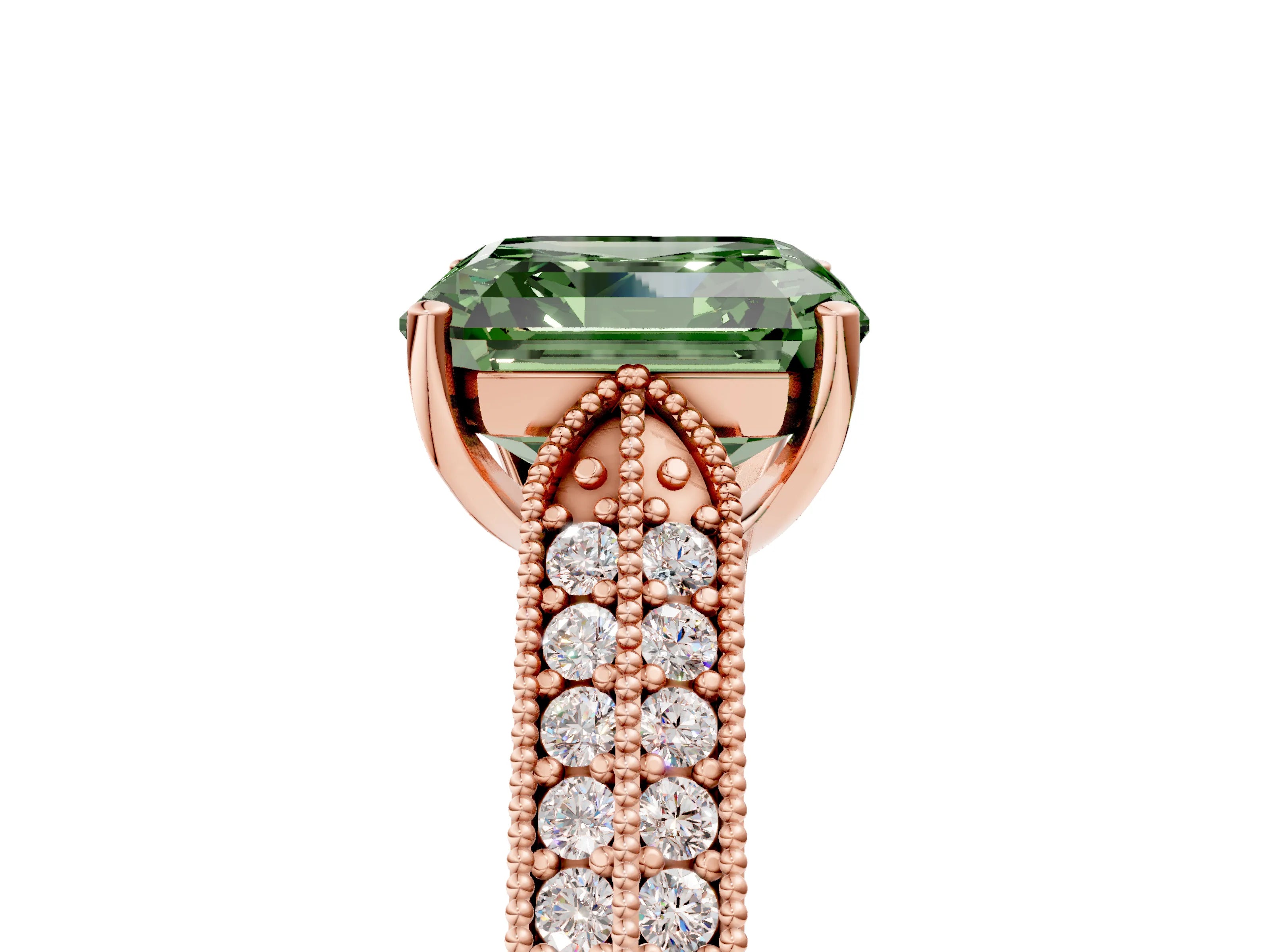 Rose gold Fancy Green Asscher Cut Cut Pave Split Shank Engagement Ring with Four-Prong Setting_5