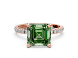 Rose gold Fancy Green Asscher Cut Diamond Brilliant Solitaire Ring with Pavé Band and Four-Prong Setting_12