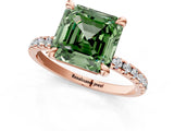 Rose gold Fancy Green Asscher Cut Diamond Brilliant Solitaire Ring with Pavé Band and Four-Prong Setting_13