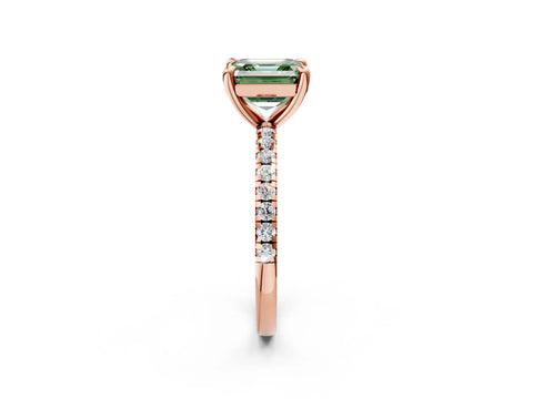 Rose gold Fancy Green Asscher Cut Diamond Brilliant Solitaire Ring with Pavé Band and Four-Prong Setting_2