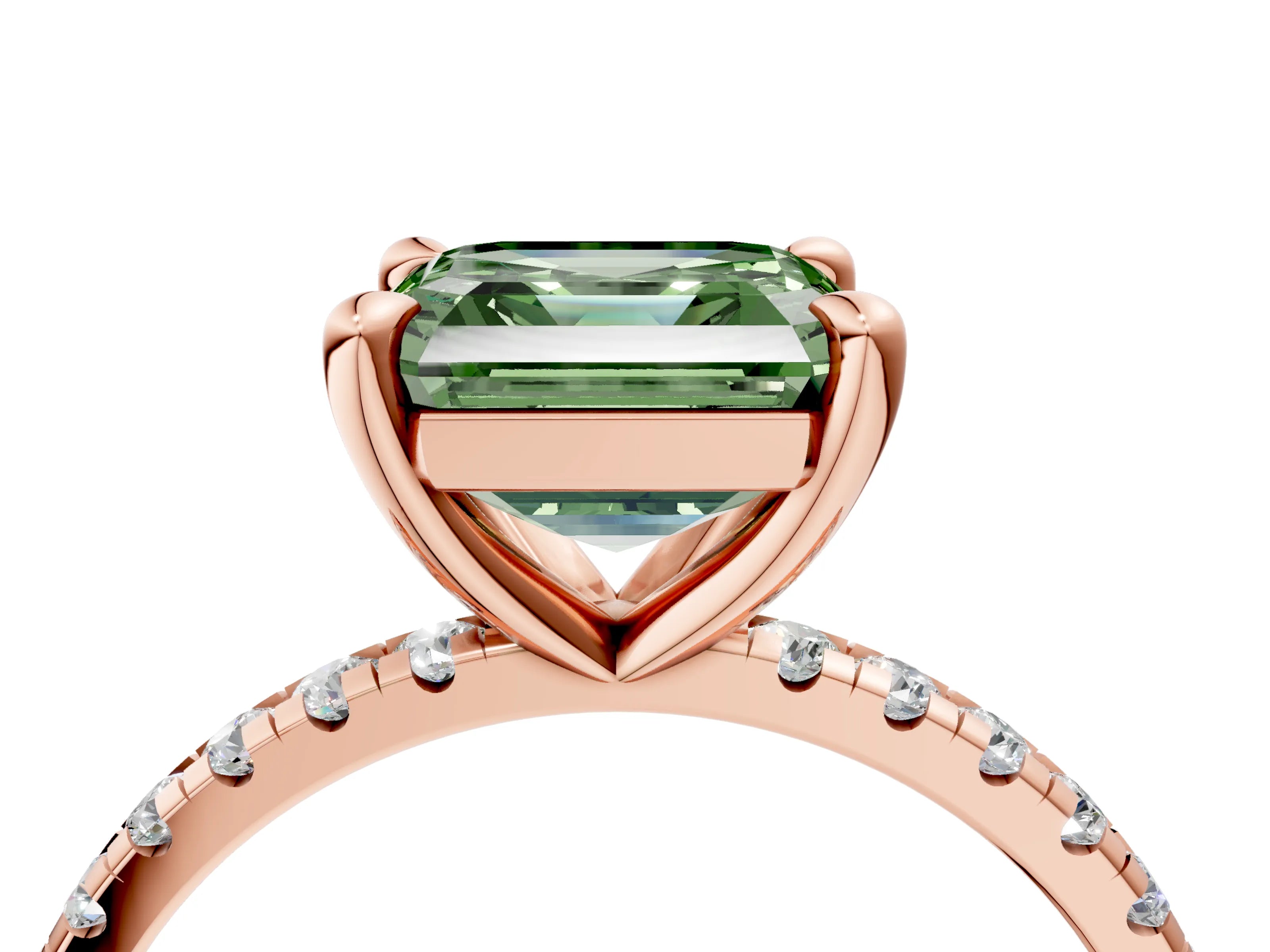 Rose gold Fancy Green Asscher Cut Diamond Brilliant Solitaire Ring with Pavé Band and Four-Prong Setting_4