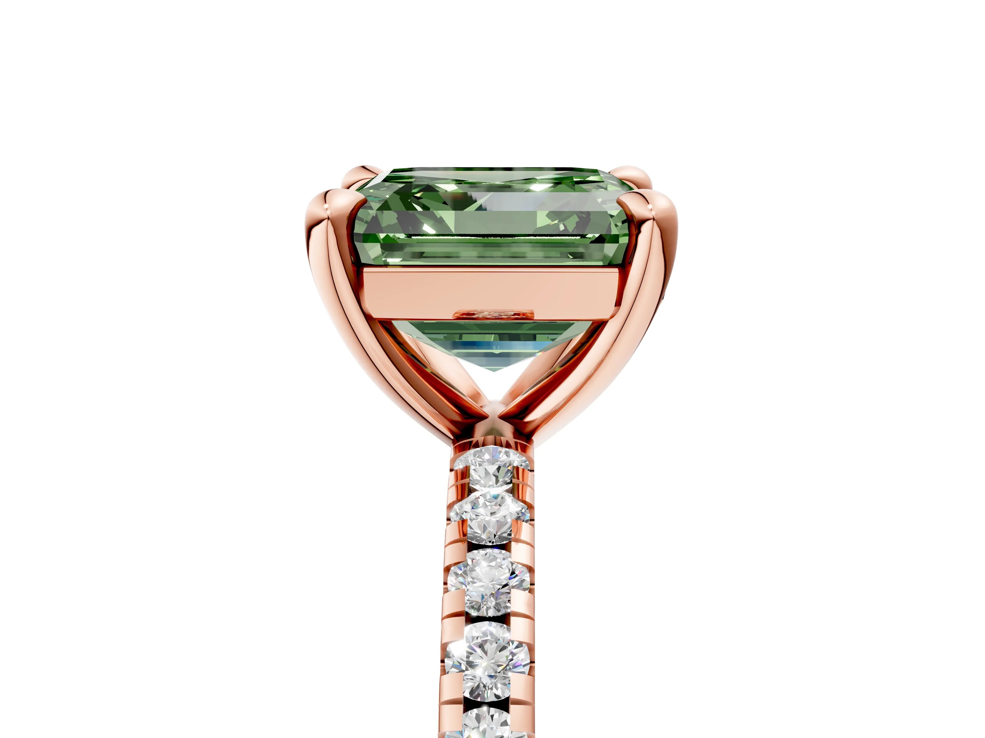 Rose gold Fancy Green Asscher Cut Diamond Brilliant Solitaire Ring with Pavé Band and Four-Prong Setting_5