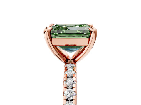Rose gold Fancy Green Asscher Cut Diamond Brilliant Solitaire Ring with Pavé Band and Four-Prong Setting_5