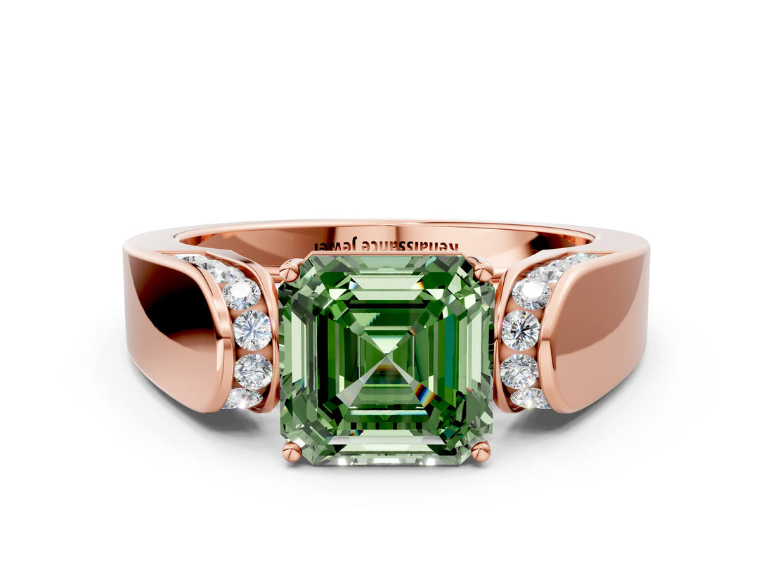 Rose gold Fancy Green Asscher Cut Diamond Channel Set Solitaire Ring with Four-Prong Setting_12